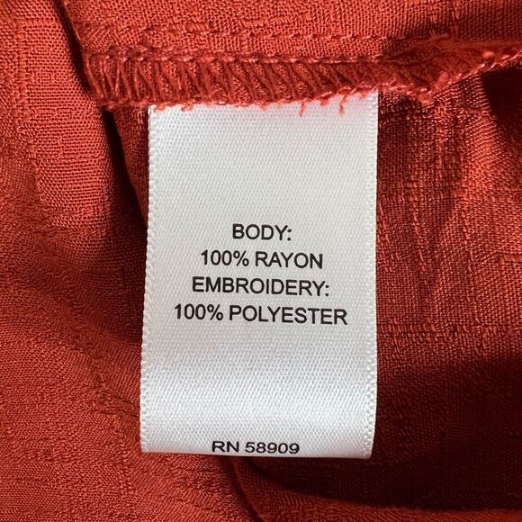 Nurture by Westbound Womens Tunic Top 1X Burnt Orange Embroidered Boho Peasant - Picture 5 of 8